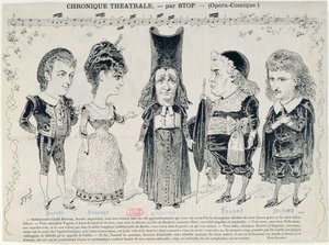 Cinco caricaturas del elenco de una producción francesa de 